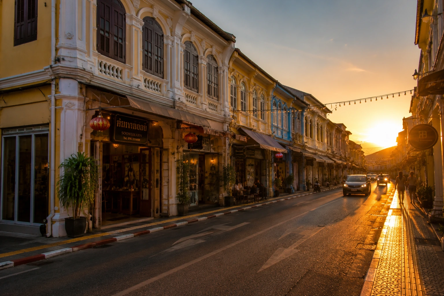 Закатный свет на улицах Phuket Town