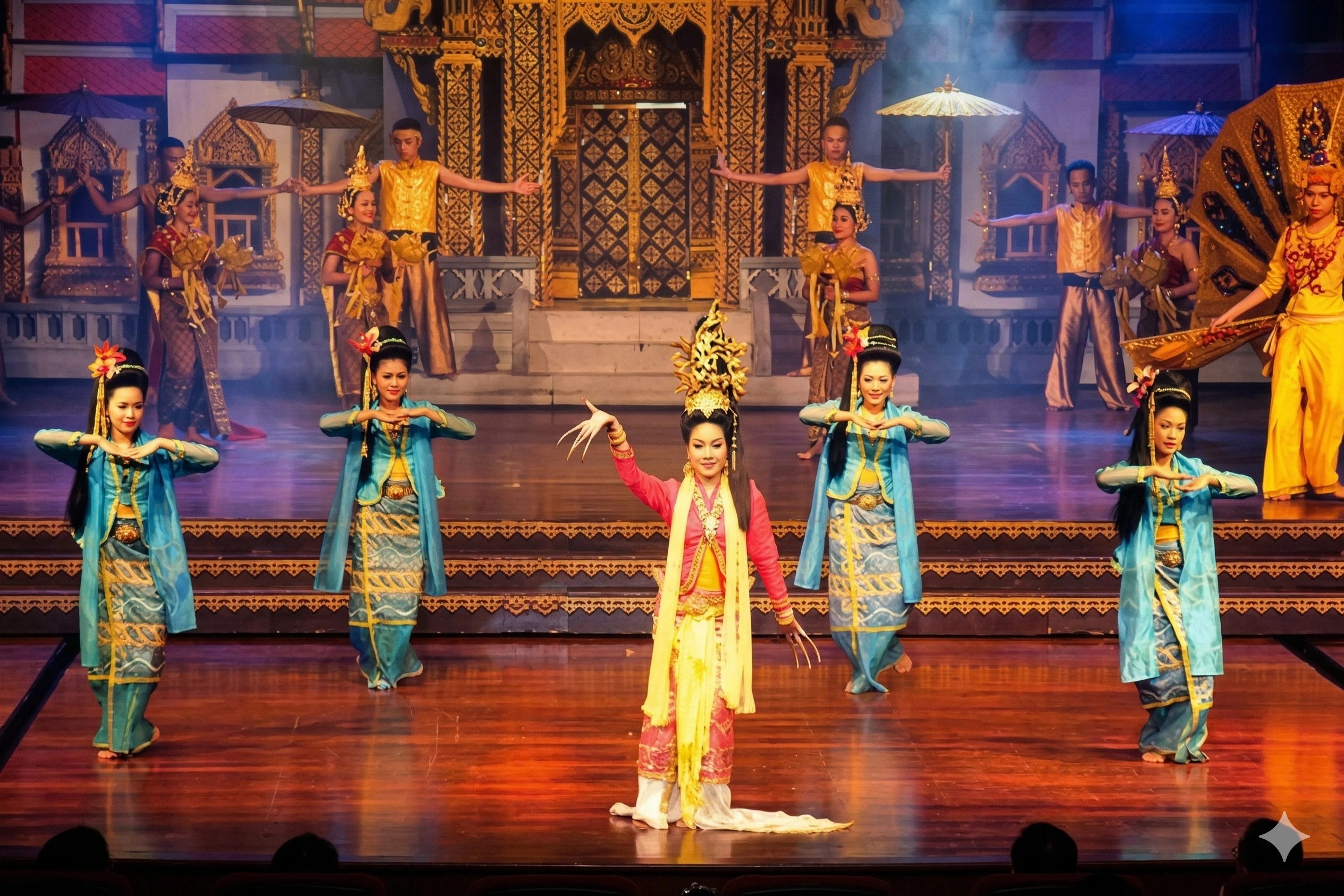 Традиционный тайский танец на сцене шоу Siam Niramit Phuket